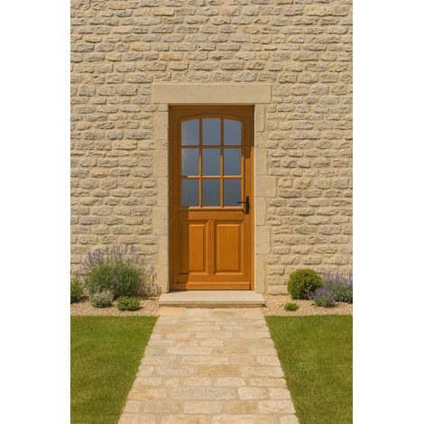 Porta d'ingresso in legno con vetrata Alena, H.215xL.80 cm, lato tavolo P, sinistra, maniglia, cilindro grande, ferramenta