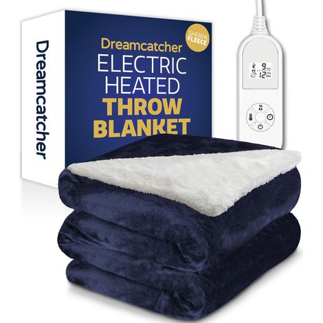 Dreamcatcher Sherpa Fleece Electric Heated Throw Over Blanket Double Polyester 160cm x 120cm Navy Blue (1/5)