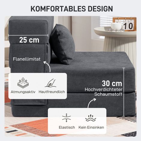 Canapé-lit convertible en matelas, mousse, coussins, gris foncé (1/4)