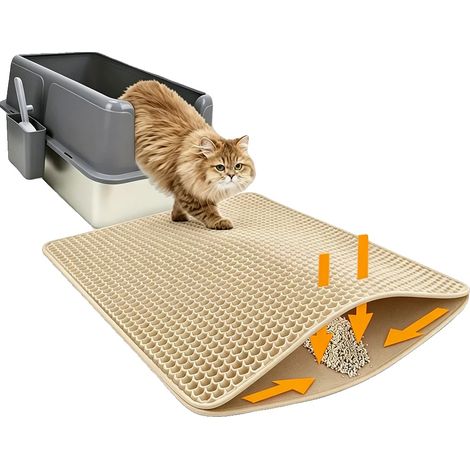 Alfombrilla para arenero de gato, doble capa, diseño impermeable, color caqui, 55x75cm-a (1/2)