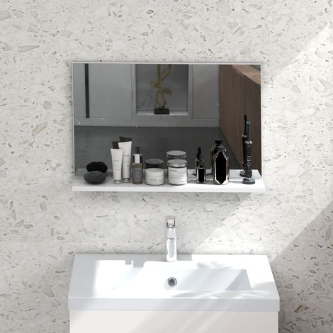 Mirroir de Salle de Bain Mural avec Étagère Design Moderne et Multifonctionnel, 60x12x40 cm, Blanc (1/5)