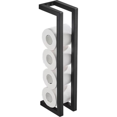 Porte-rouleau de papier toilette - Support pour rouleau WC - Étagère de rangement pour salle de bain - Pour ranger le papier toilette et les serviettes - Acier au carbone - Noir (1/5)