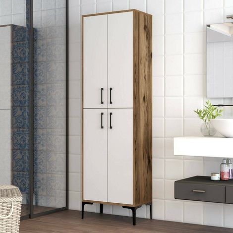 Dmora - Grande armoire polyvalente Alphard, Meubles multifonctionnels, Casier à chaussures, Support à chaussures pour armoire, 60x35h200 cm, Noyer et Blanc, avec emballage renforcé (1/5)