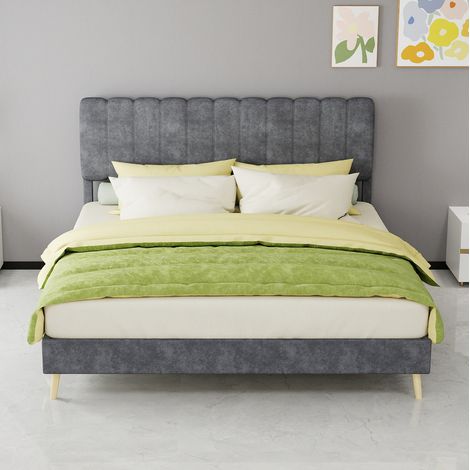 lit adulte capitonne 160x200 tissu velours gris OKMYHOME (1/5)