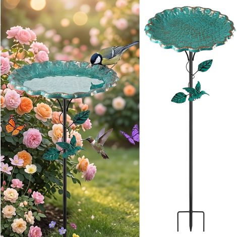 Abreuvoir Oiseaux Exterieur sur Pied 82 CM, Bain Oiseaux Exterieur Métal avec Décoration Feuille (1/5)