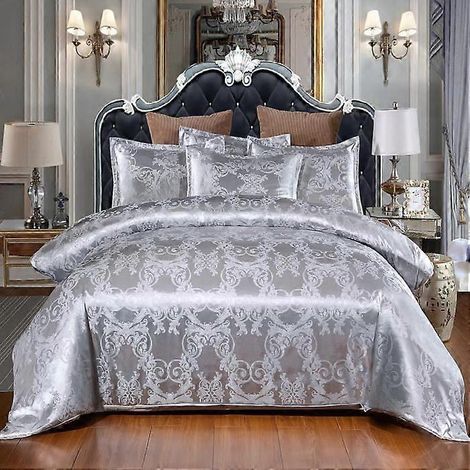 Housse de couette, parure de lit, ensemble de housse de couette européen de luxe 3 pièces, moderne et simple, en satin brodé jacquard gris, sans couette (King) (1/5)