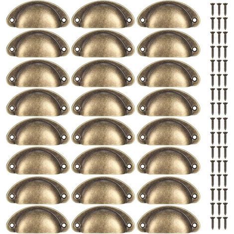 24 maniglie vintage a forma di conchiglia, pomelli semicircolari per cassetti, maniglie per mobili, pomelli a conchiglia per armadi, cassetti, porte, cucine, credenze, con 48 viti (1/4)