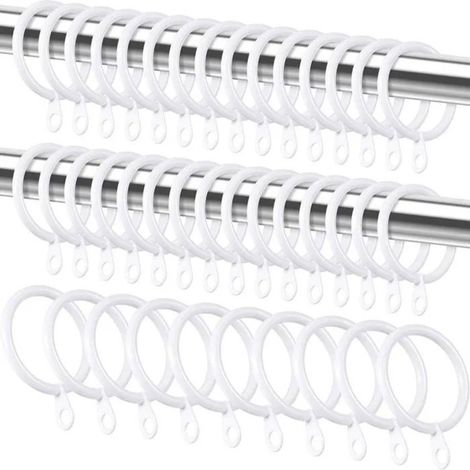 HOXILEELEOAnneaux De Rideau En Métal Blanc, Lot De 40, Pour Tringle Jusqu’à 20 mm, Diamètre Intérieur 30 mm, Pour Douche/Fenêtre (1/5)