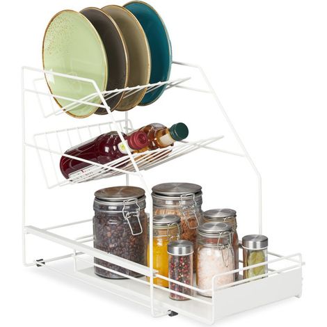 Organiseur de placard, coulissant, autonome, espace de rangement, étagère de cuisine, HLP 39,5x25x40 cm, blanc
