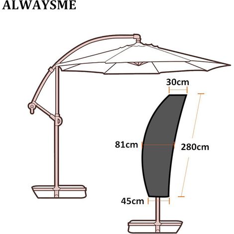 Housse de parapluie Housse de parapluie romain Housse de protection pour meubles d'extérieur-280cm (308145cm), noir, 420D Waterproof Oxford Fabric, 1pc (1/4)