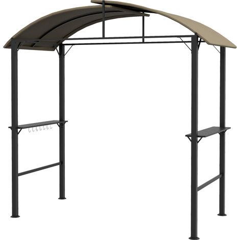 Gazebo BBQ kaki cadre acier 2 étagères latérales crochets 1,1 x 2,3 m