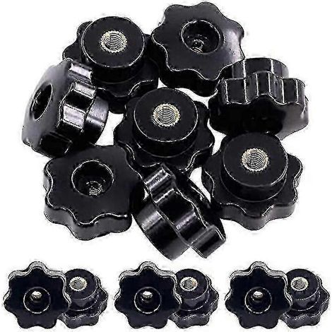 Lot de 15 poignées de serrage à bouton étoile M6, en plastique avec insert fileté femelle en laiton, prise en étoile ergonomique, montage traversant, à visser, pour machines et meubles (1/5)