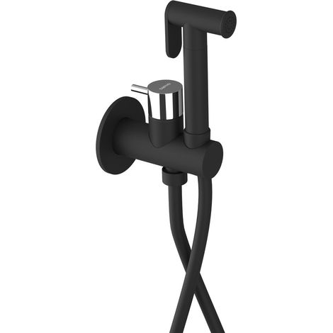Mitigeur de bidet à encastrer ULTRAMIX avec douche Stop, rond, noir mat/chrome (1/2)