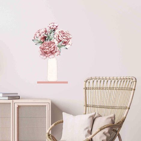 Sticker Mural Vase et Fleurs Rose Clair (1/3)