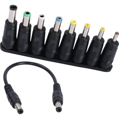 8 en 1 DC Ordinateur Portable Alimentation Adaptateur DC 5.5mm2.1mm Femelle à Multi-Spec DC mâle convertisseur Prise, avec 5521mâle câble, pour CCTV équipement caméra LED, Lot de 8 Embout (1/5)
