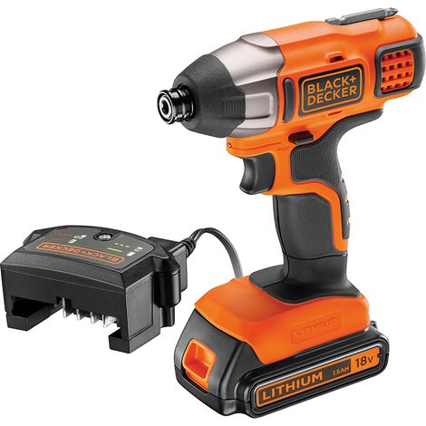 BLACK+DECKER - Atornillador de impacto inalámbrico 18V con accesorios, 1 batería 2,0 Ah Li-Ion, cargador BDCIM18D1A-QW