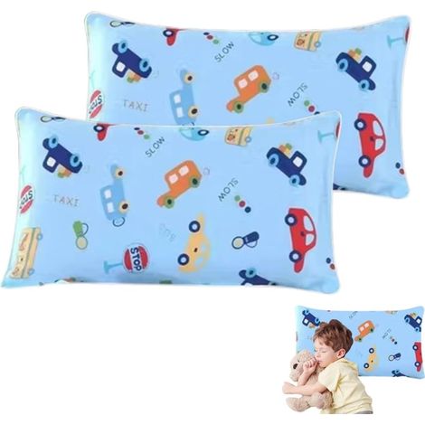 2 pcs Taie d'oreiller Enfant 100% Coton avec Fermeture enveloppe pour bébé et Tout-Petit, taies d'oreiller pour Poussette et lit Enfant (Motifs véhicules) (1/5)