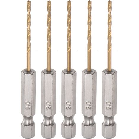 5pcs 1/4" Hex Tige Perceuse Forets 2mm Titane M35 HSS 68mm L (1/5)