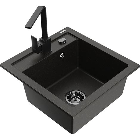 Mexen Vito lavello in granito 1-vasca con miscelatore da cucina Rita, nero/oro metallico - 6503-75-670300-70-B (1/5)