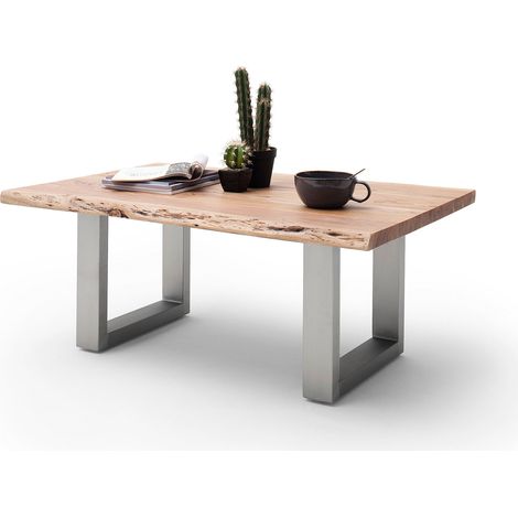 Table basse en acacia naturel et acier chromé avec pietement en U (1/3)