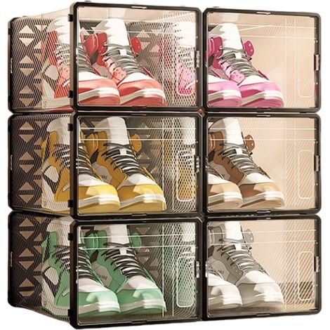 Lot de 6 boîtes à chaussures empilables et pliables, taille 49, noires et transparentes, 50 x 36 x 58 cm (1/5)