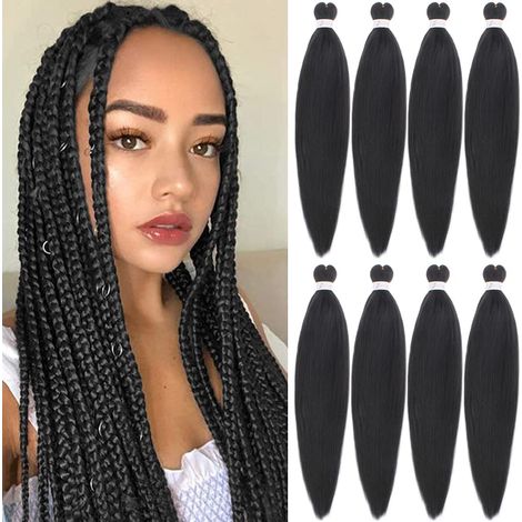 8 Packs Pre Stretched Braiding Hair Natural Hot Water Setting Kanekalon Hair Fiber 26 Pouces Yaki Texture Black Crochet Braiding Hair Extensions / 2