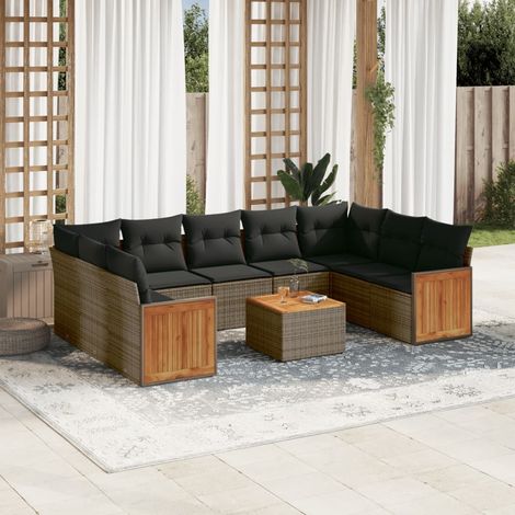 vidaXL Set Divano da Giardino 10 pz con Cuscini Grigio in Polyrattan (1/3)