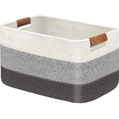 Grand panier à linge pliable, panier à vêtements couverture, jouet, serviettes, paniers tissés rangement, chambre, décoration, salon 54,9 x 38,1 x 30 cm, gris dégradé (1/5)