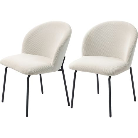 Chaises salle à manger velours tricoté crème lot 2 pieds acier 56x58x78cm