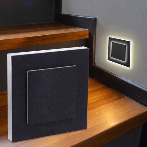 LED Treppenleuchte eckig schwarz - Lichtfarbe: Warmweiß 1,5W - Lichtaustritt: Doppio (1/5)