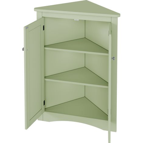 Mueble esquinero de baño verde MODENUIT de MDF con 2 puertas y 3 niveles, 61,5 x 34,5 x 80 cm (1/5)