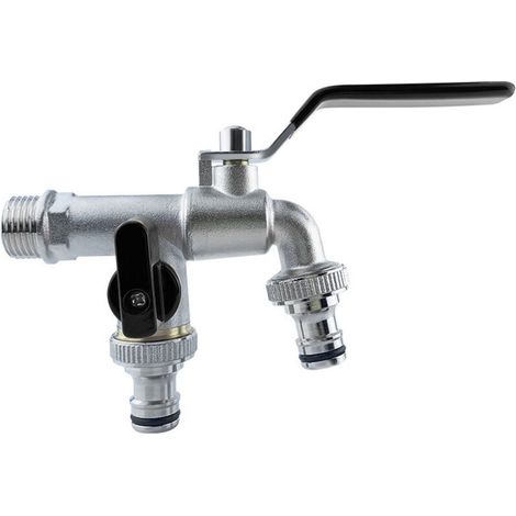 Robinet Double 1/2 Pouce, Robinet de Jardin, Double Raccord et Embout de Tuyau pour Jardin, le Ménage et L'industrie (Noir)