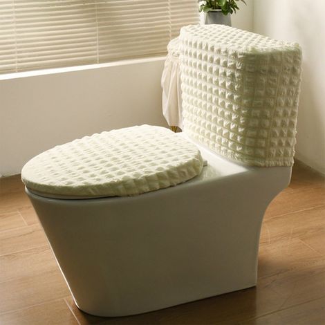 Couvre-Abattant Toilette Divisé - Modèle Réservoir Haut - Tissu Élastique - Universel Saison Toute - 1 Pièce (1/5)