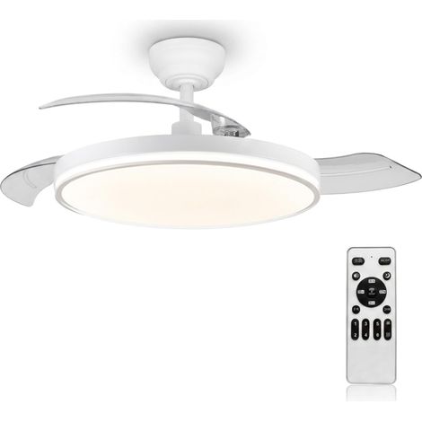 Ventilatore da soffitto da 106 cm con luce LED, pale retrattili invisibili, funzionamento silenzioso con telecomando RF, motore DC reversibile, 6 velocità, LED dimmerabile, per camera da letto e soggi (1/5)