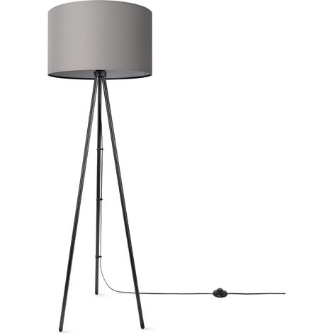 Paco Home Stehleuchte Wohnzimmer Schlafzimmer Dreibein Stofflampenschirm Stehlampe E27 Uni Grau (Ø45.5 cm), Stehleuchte-Schwarz - Typ 2