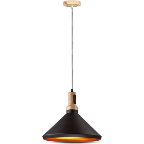 Lampadario in Metallo 1MT E27 Elegant Stylish Ф350mm - Mod. VT-7535 SKU 3764 - Legno Nero (1/5)