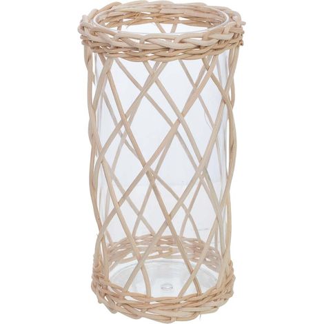 Portavelas de vidrio forrado de fibras naturales marrón D9x20h cm (1/5)