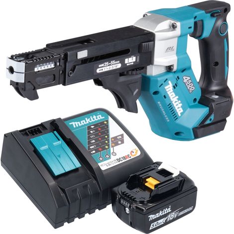 Atornillador de batería Makita DFR 552 RT1 18 V 25 - 55 mm sin escobillas + 1 batería de 5,0 Ah + cargador