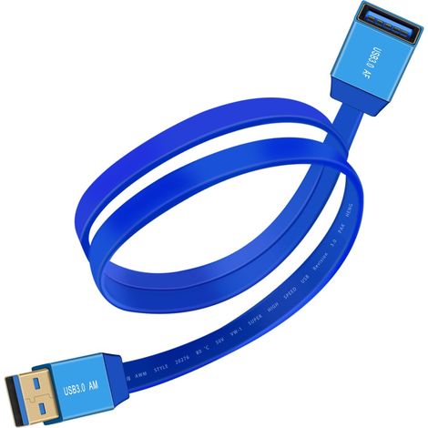 USB 3.0 Rallonge Plate 5Gbps Câble Extension USB 3.0 Mâle A vers Femelle A Boîtier en alliage d'Aluminium Plaqué or Interface pour PC Portable (Bleu, 0.6 m) (1/5)