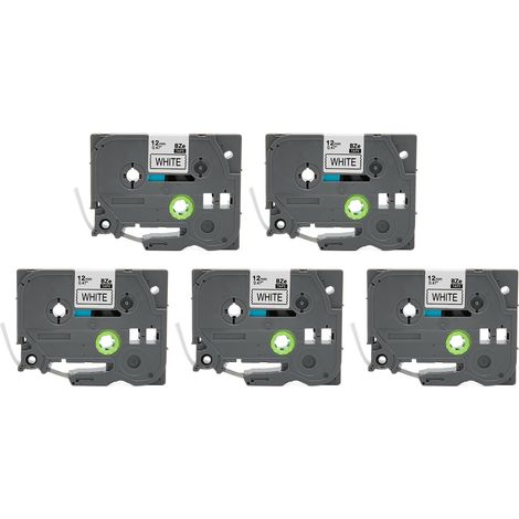 Ruban pour étiqueteuse 5 pièces, noir sur blanc, 12 mm de large, 8 m de long, étanche, compatible P-touch et PT D210 (1/5)