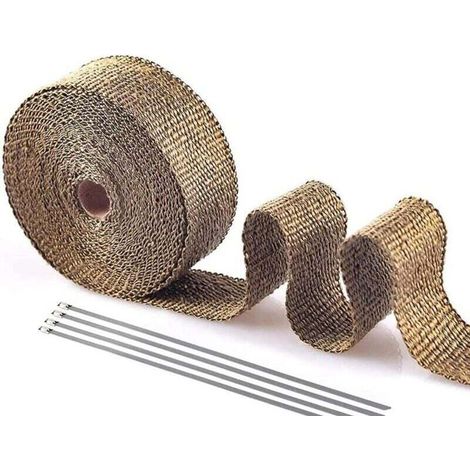 Titan-Wärmedämmband 15 m x 5 cm, Auspuff-Hitzeschutzband, Isolierband für Krümmer, schwarzes Edelstahl-Auspuffrohr mit Schellen
