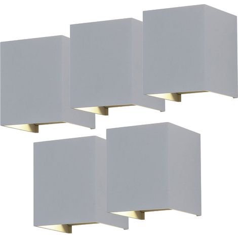 Etc-Shop – Lot de 5 appliques murales d'extérieur LED IP65 – Projecteur Up and Down réglable – Aluminium gris – 660 lumens blanc neutre (1/5)