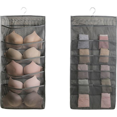 Ahlsen Paquete de 15 bolsas de almacenamiento de ropa interior de rejilla para colgar en el dormitorio, para estudiantes, para colgar en la pared, bolsa de almacenamiento de doble cara detrás de la pu (1/5)
