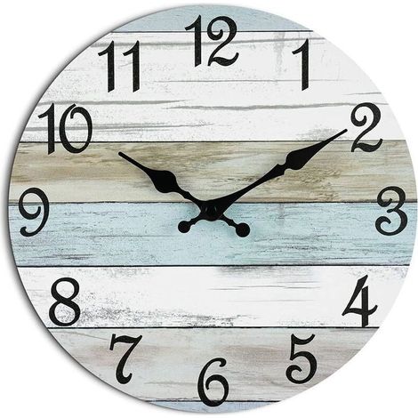 Horloge Horloge murale de 25 cm – Horloge murale silencieuse sans tic-tac à piles, horloge de campagne côtière rustique décorative pour salle de bain, cuisine, chambre à coucher, salon (1/4)