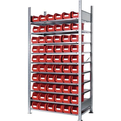 Steckregal H2000xB1000xT300mm Grundregal 10 Stahlböden 60 x Gr. 6 rot