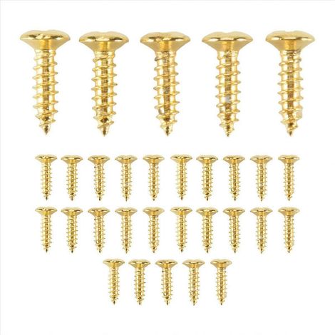 30 goldene Schrauben für das Schlagbrett von Strat/Tele-E-Gitarren, Set mit 30 Stück, goldene Befestigungsschrauben für die Schlagbrettplatte, Ersatzteile. (1/5)