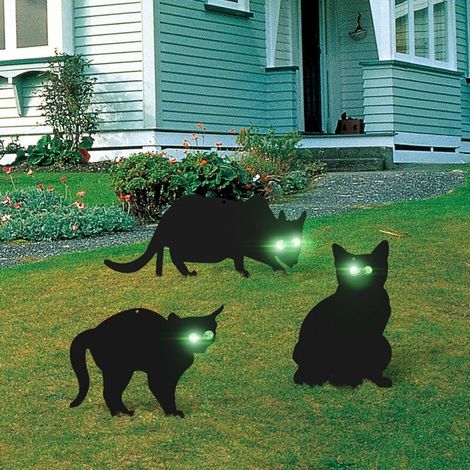 Jeffergarden Set de 3pcs Chats de Jardin Noir Effrayant en Metal Epouvantail Contre Animaux Sauvages Oiseaux/Reurs/Renards (3pcs Chats)