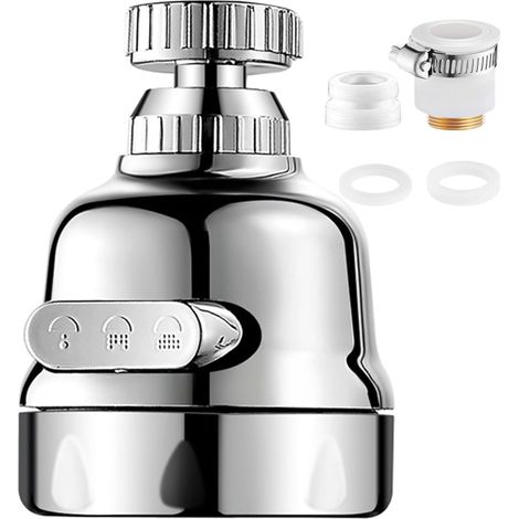 Ersatzteile für Küchenarmaturen, 360°-Armaturenverlängerung, universeller Aluminium-Küchenarmaturenadapter mit 3-fach verstellbarem Sprühstrahl, Spritzschutz-Zubehör für Küchenspülen.