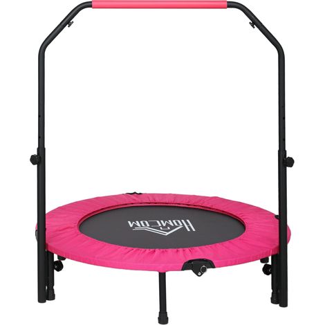 40" Foldable Mini Fitness Trampoline, Adjustable Foam Handle, Pink (1/5)