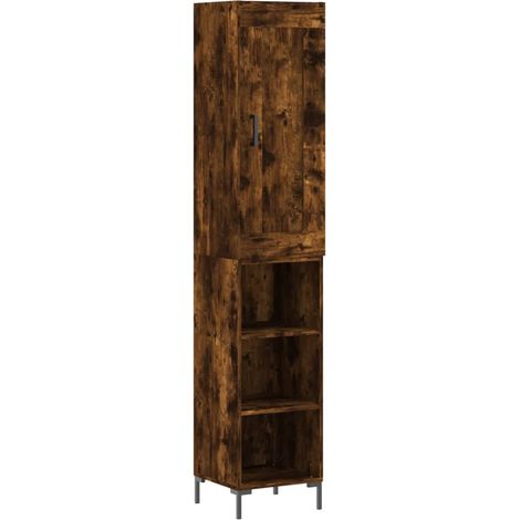 Buffet bahut commode armoire meuble de rangement organisateur cuisine salle de séjour salon haut 34,5 x 34 x 180 cm bois d'ingénierie marron